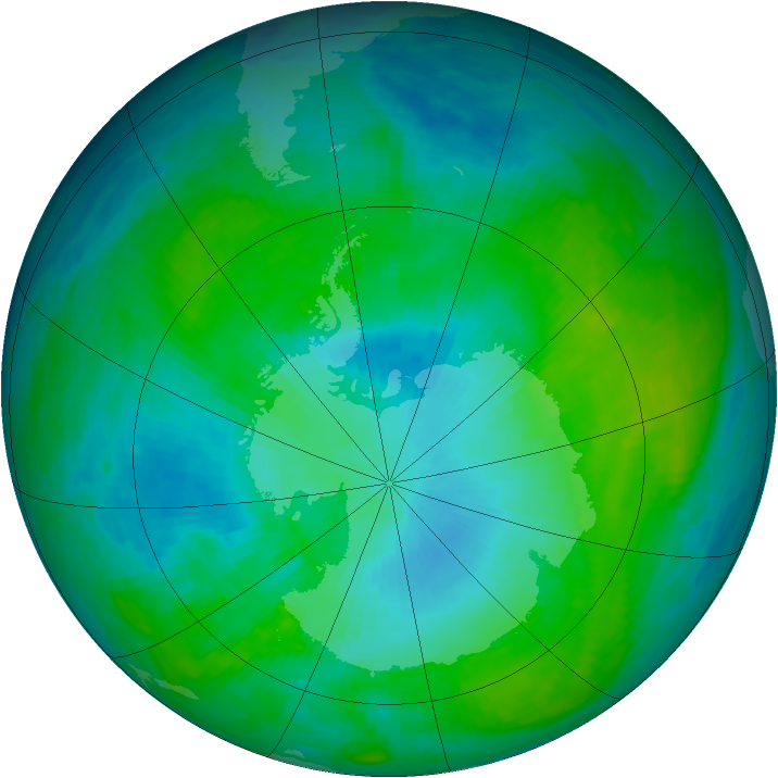 Antarctic ozone map for 05 February 1992